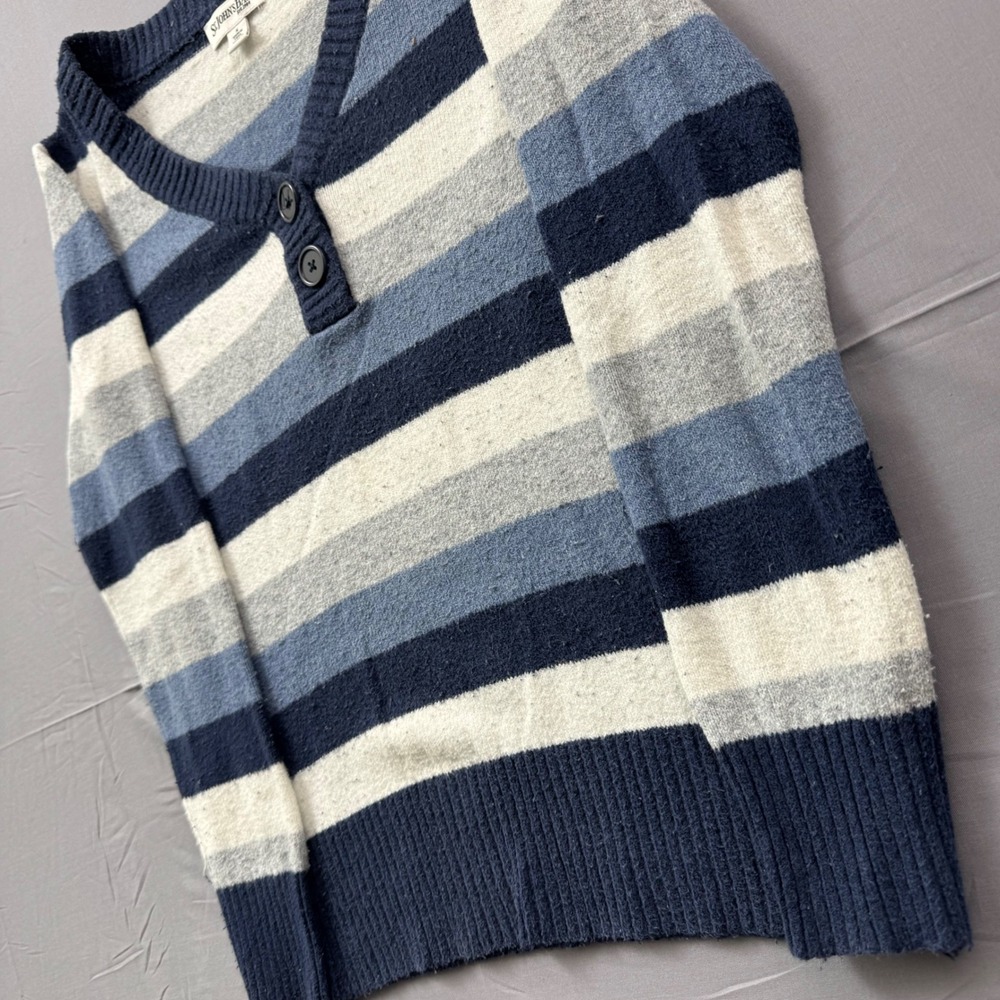 St Johns Bay Womens Blue Striped V-Neck Henley Knit Sweater Small - Picture 2 of 6